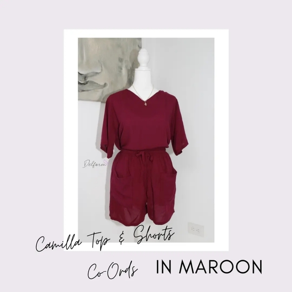 Maroon Top & Shorts Co-Ords - Picture 1 of 2